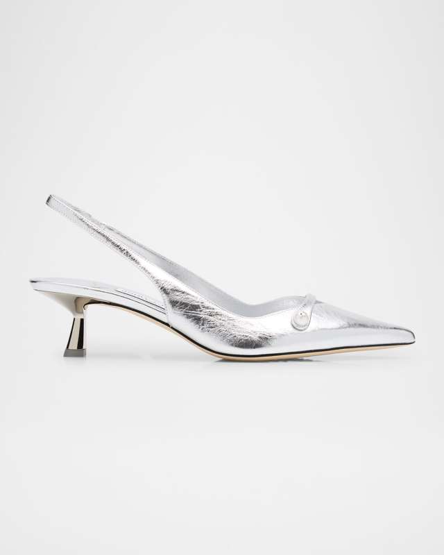 Amita Metallic Pearly-Strap Slingback Pumps